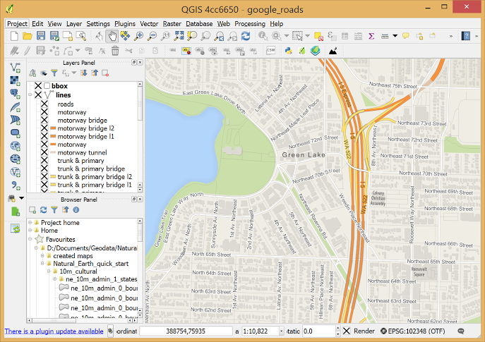 Screenshot of QGIS example with Natural Earth dataset.